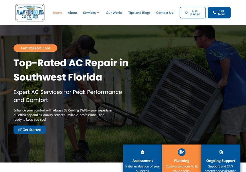 Always Be Cooling website, built and managed by Twin Shores Marketing