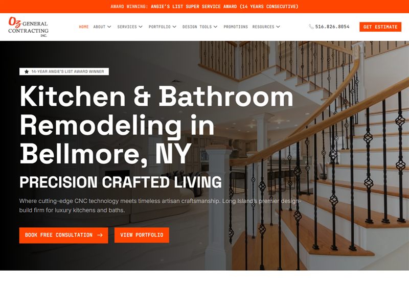 OZ General Contracting website, built and managed by Twin Shores Marketing