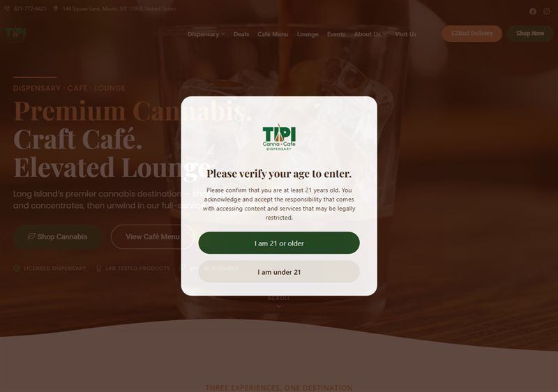 Tipi Canna Cafe website, built and managed by Twin Shores Marketing