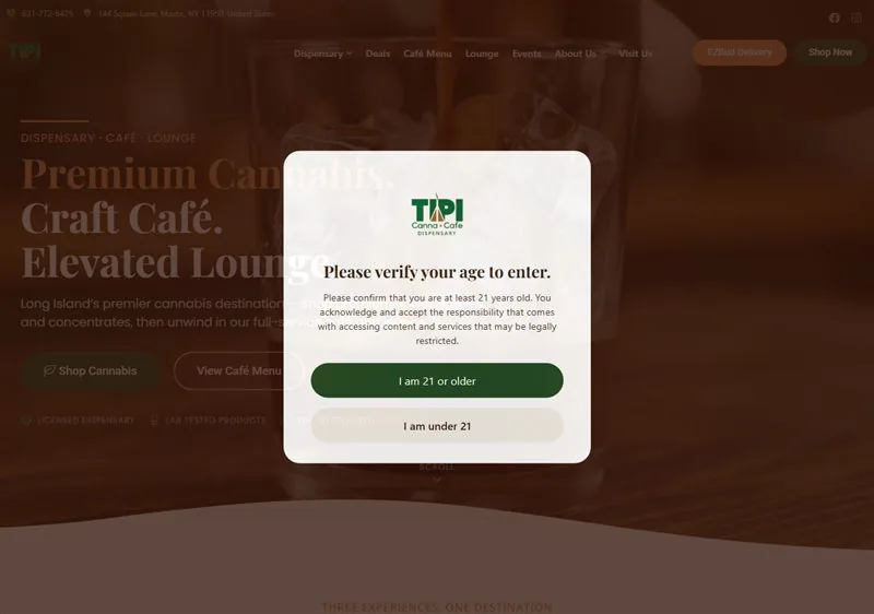 Tipi Canna Cafe website, built and managed by Twin Shores Marketing